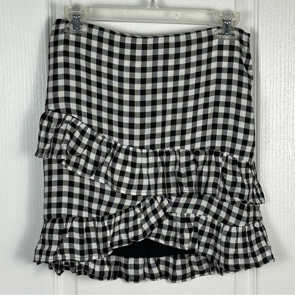 Lost + Wander Women's Ruffles Black/White Checkered Mini Pencil Skirt Size S NWT